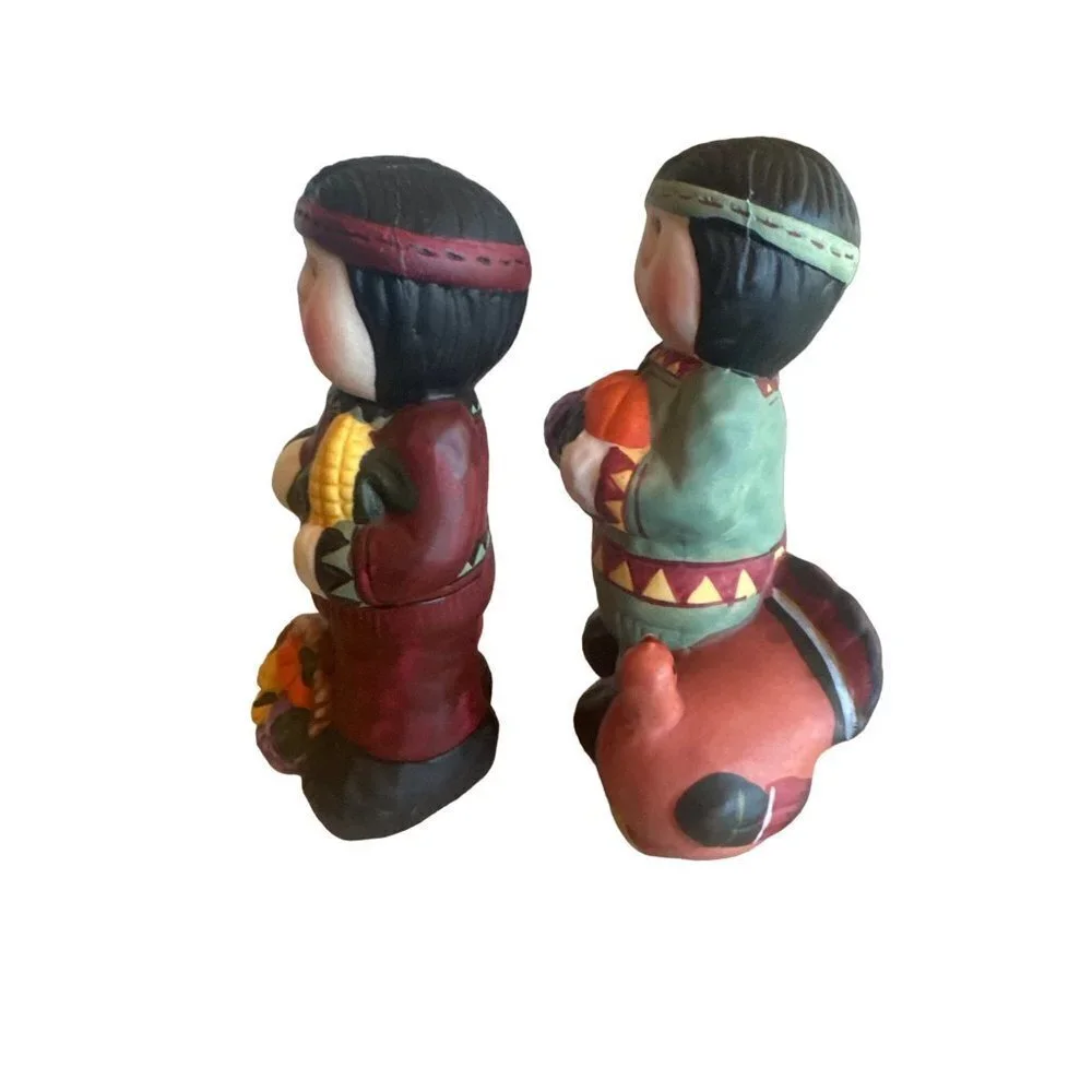 Ceramic‎ Figurines Multicolor Native American Thanksgiving Harvest Set